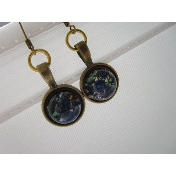 Bronze nickel free blue gold galaxy earrings - stainless steel nickel free hook - Picture 9 of 9
